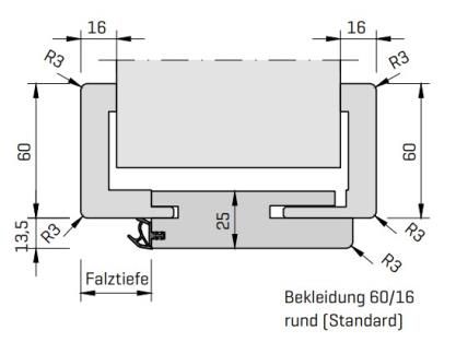 HUGA ZARGE ECHTLACK WEISS 9016<br/>198,5 x 73,5 x 14 cm Rund DIN LS title=